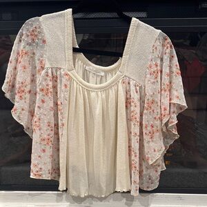 Ces Femme Cream and Pink Floral Blouse